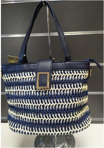 Bolso de rafia en azul y blanco